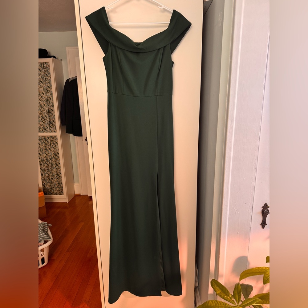 Lulu's Green Off the Shoulder Maxi Gown for Weddings